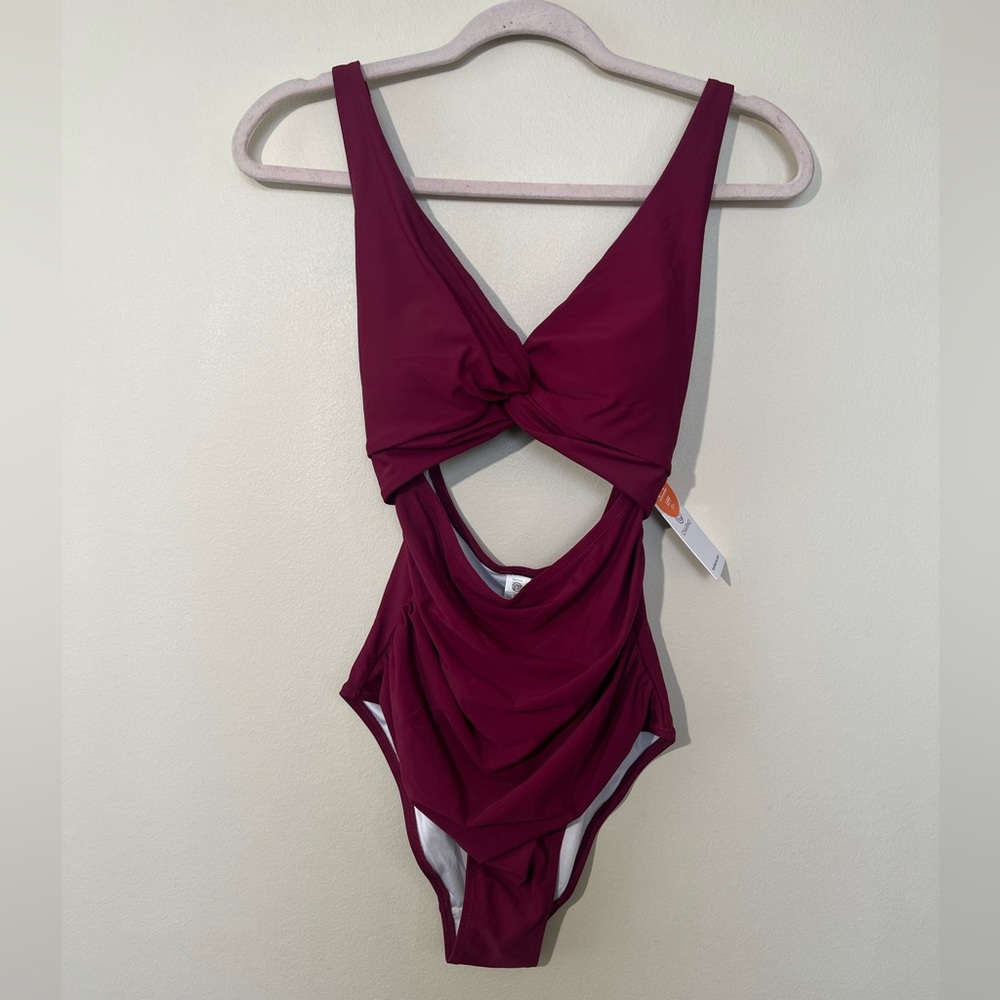 CHARMO 1 piece swimsuit swimwear women’s S ruched cut out purple beach travel